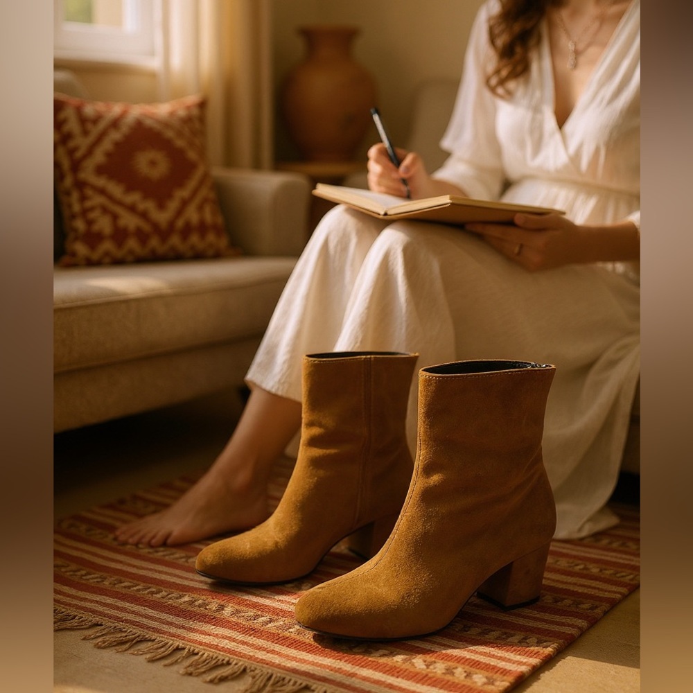 Free People Cecile Brown Suede Ankle Bootie | 37  Equivalent to  6.5-7 Women's. - Picture 3 of 7